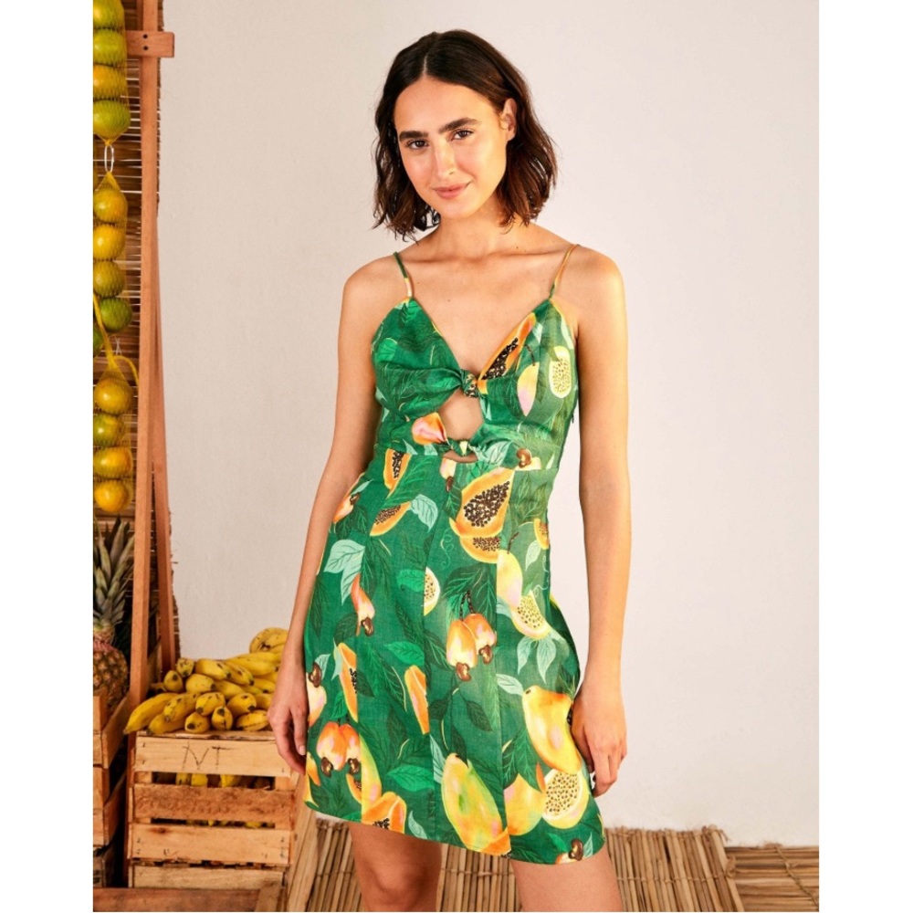Farm Rio Green Papaya Salad Mini Dress